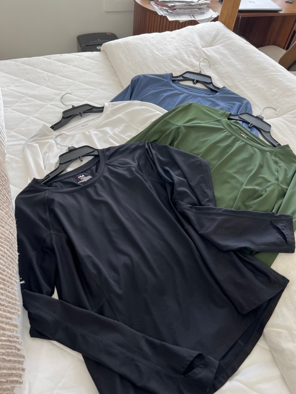( Set of 3 ) Fila Long Sleeve Active Tops - Olive, White, Black (Set of 3)